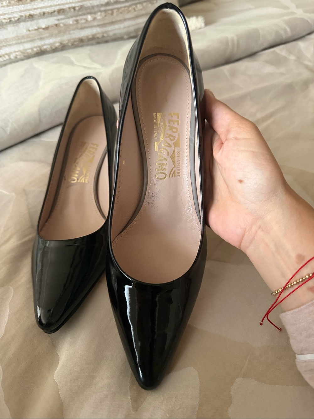 Salvatore Ferragamo Black Patent Pointed Toe Pumps - Picture 5 of 6